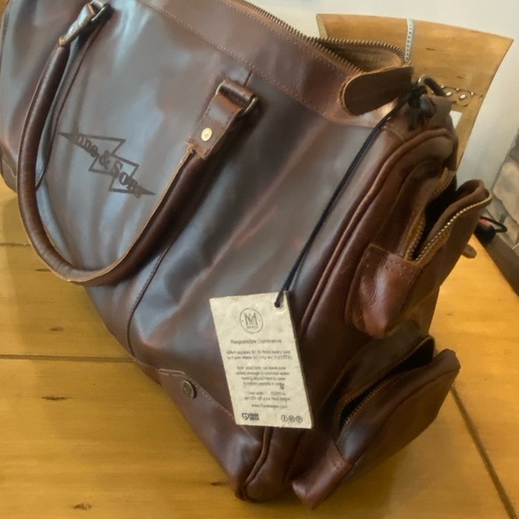 Leather Weekender Mahi Columbus Brown Tote Bag New Shoulder Strap - Picture 11 of 16